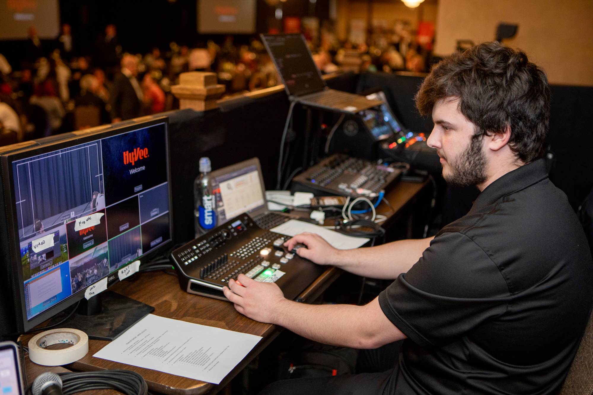 Professional audio equipment setup at a live event organized by HQ Production Audio